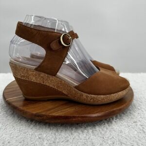 Dansko Shoes Womens Size 36 Wedge Sandals Leather Cork Heels Peep Toe Buckle